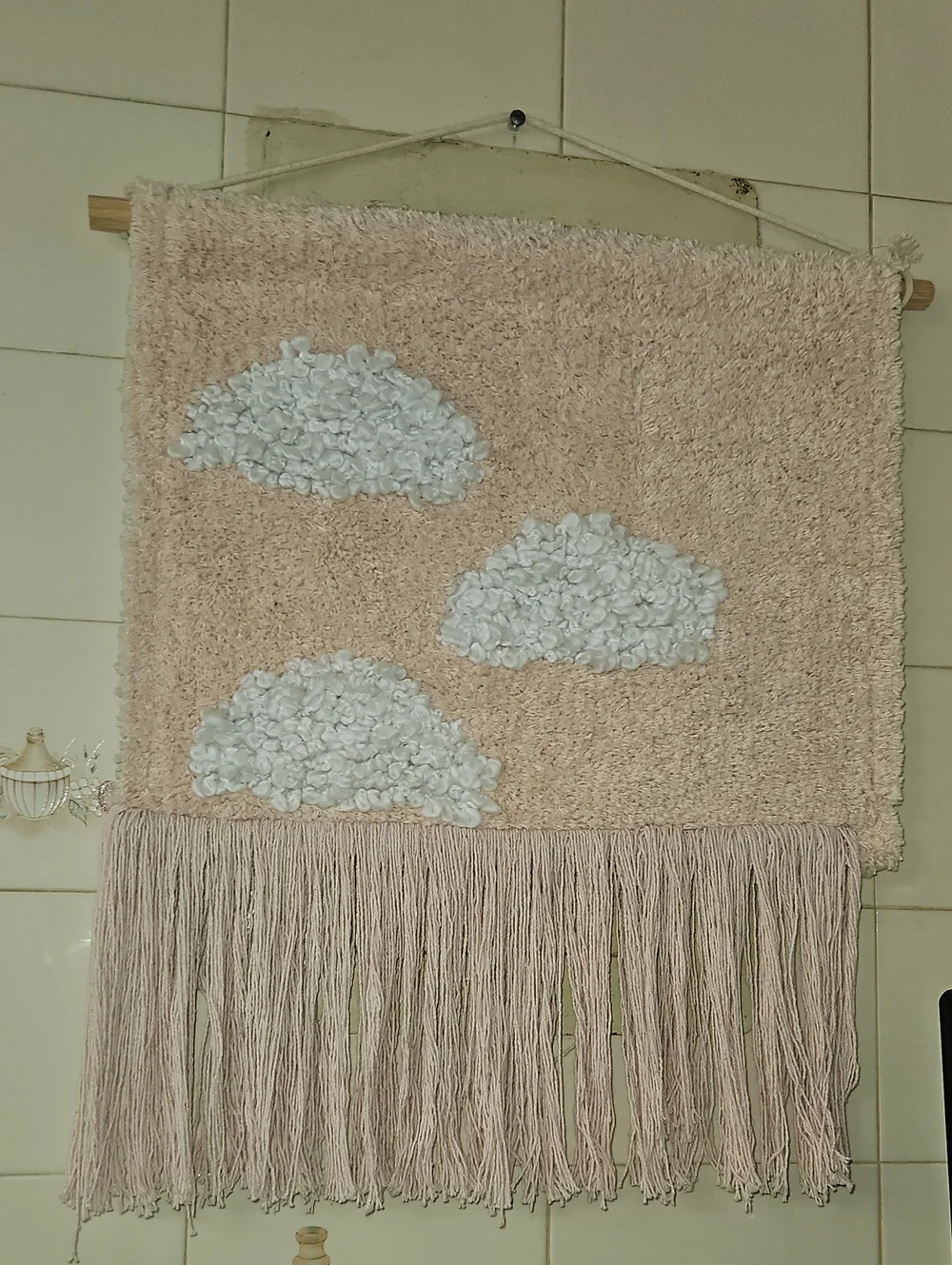 Plush Pink Cloud Wall Hanging with Fringe